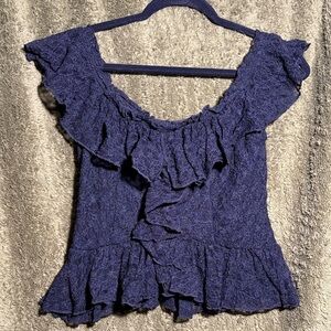 Astr Black Lace Ruffle Off-Shoulder Top